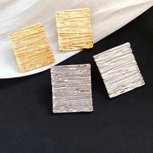 Geometric Wrinkled Stud Earrings With 925 Sterling Silver Earring Post Alloy Gold Silver Plated Rectangular Earrings For Women Fashion Jewelry