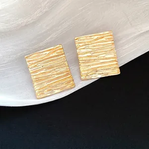 Golden pleated geometric rectangular stud earrings with S925 needle, modern jewelry