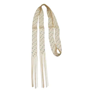 Collana in pizzo dorato in stile italiano con perline blu e lunghe frange per donna
