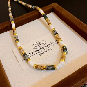 New Chinese retro beaded necklace with minimalist elegant gold spacers for women