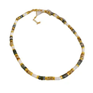 Vintage style beaded choker necklace with gold spacers in earthy tones