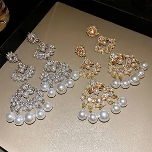 Ethnic Fan-Shaped Tassel Drop Earrings for Women with 925 Sterling Silver Post Alloy Rhinestone Artificial Pearl Jewelry