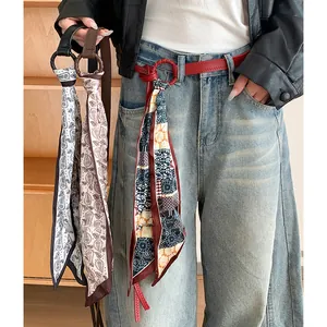 Catena da Vita in Ecopelle Vintage Americano Con Foulard Stampato Paisley per Donna Cintura Sottile Decorativa Hip Hop