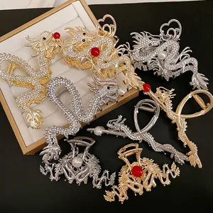 Chinese style dragon metal hair claw clips with sparkling rhinestones and pearls set