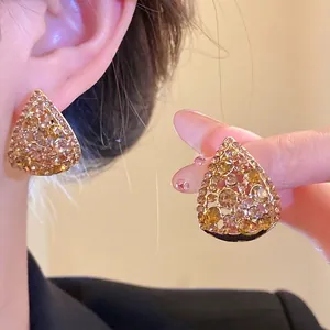 Orecchini a Cerchio Cavi a Goccia Vintage per Donna Lussuosi Orecchini in Lega Intarsiati con Strass Champagne con Perno in Argento 925