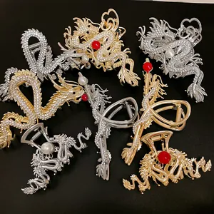 Chinese style gold and silver metal dragon hair claws with rhinestones and pearls