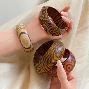 Stylish vintage wooden textured chunky bangles set with unique natural grain patterns
