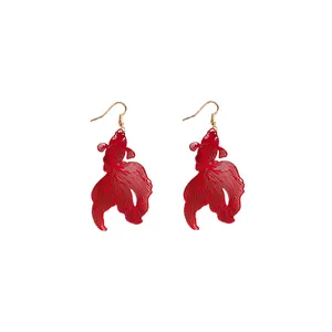 Eleganti orecchini a gancio con carpa koi rossa in stile vintage cinese per donne trendy