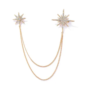 Eleganze vergoldete Zirkonia-Stern-Brosche mit einem einzigartigen doppelten Ketten-Design