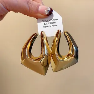 Minimalist chunky irregular geometric gold-plated stud earrings for bold fashion statement