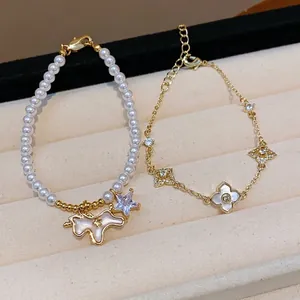 18k gold plated zircon pony and pearl bracelet for women with elegant charms
