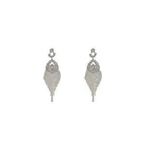 Elegant silver flower waterdrop earrings with long sparkling beaded tassels.