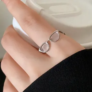 Minimalist Korean style eyeglasses open ring with clear enamel lenses for women.