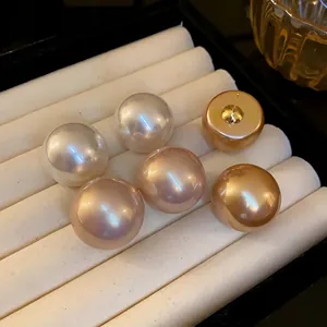 Orecchini a Bottone Geometrici Francesi Vintage con Grande Perla Artificiale per Donna Elegante Perno in Argento Oro Bianco Rosa Gioielli