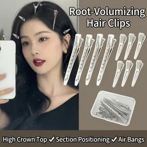 Pinzas de pico de pato plateadas profesionales para dar volumen a la raíz del cabello fino