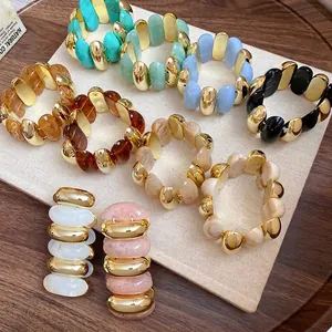 Acrylic Smudge Oval Splicing Bracelet Vintage Bohemian Oversized Personality Bangle Luxury High-End Fashion Hand Jewelry Women