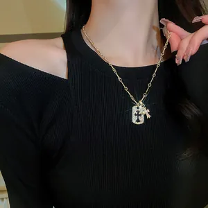 Luxury Copper Rhinestone Artificial Pearl Waterdrop Tassel Pendant Necklace Minimalist Chain Choker Statement Party Jewelry For Women