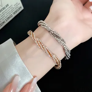 Luxurious Multilayer Geometric Wrap Bracelet For Women Elegant Copper Pave Rhinestone Inlaid Fashion Wrist Jewelry For Party Banquet Accessories