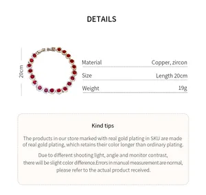 Detailed specifications of red zircon copper bracelet with 20cm length and 19g weight.