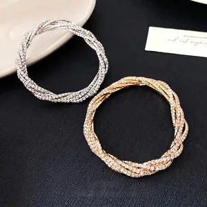 Elegant multi-layer intertwined rhinestone bracelets in gold and silver finishes for women