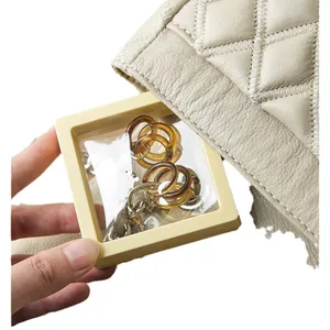 Portable thin frame floating jewelry display box with clear PE film for storage