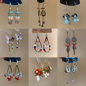 Bohemian Vintage Ethnic Drop Earrings Alloy Natural Stone Wood Bead Handmade Rhinestone Dangle Jewelry For Women