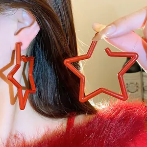 Vibrant red star-shaped hoop earrings featuring a trendy minimalist design for women