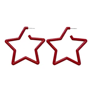 Large red star-shaped hoop earrings with a glossy finish for women's fashion wear