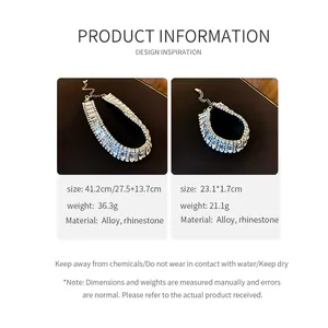 Product details for rhinestone necklace and bracelet set with size and weight specs