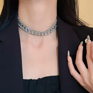 Detailed view of an elegant geometric rhinestone choker for luxury evening wear