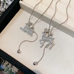 Elegante collana con ciondolo a forma di renna argentata con cristalli, regalo di Natale