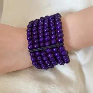 Bohemian purple multi-layer wooden bead bracelet for women ethnic retro style detail