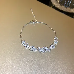 Elegant silver chain necklace featuring sparkling marquise-cut cubic zirconia stones.