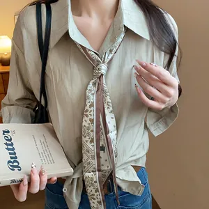 Vintage paisley print silk scarf necklace for women retro chic style detail