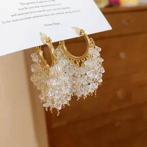 Orecchini a Nappina con Strass e Stella Placcati in Oro 18K Lussuosi Eleganti Perno in Argento Sterling 925 per Donna Gioielli