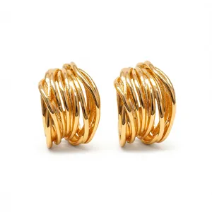 Exquisite gold plated multi-layer wrapped wire stud earrings with a modern minimalist design