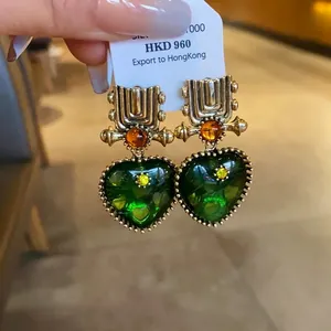 Vintage Gold Alloy Rhinestone Heart Drop Earrings With 925 Sterling Silver Earring Post For Women Retro Jewelry Gift