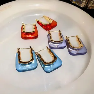 Vintage Acrylic U-Shape Stud Earrings With 925 Sterling Silver Earring Post Elegant Geometric Alloy Hoop Earrings For Women