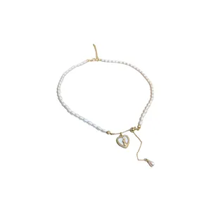 Elegant French style mermaid pearl necklace with heart rabbit pendant and tassel detail