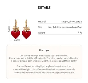 Détails du produit pour boucles d'oreilles cœur rouge avec fleurs en zircone et tailles