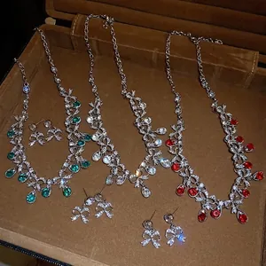 Vintage Palast Stil Legierung Strass Schleife Wassertropfen Halskette Und Ohrringe Kombination Für Damen Elegante Bankett Hochzeit Schmuck