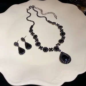 European American Style Alloy Rhinestone Splicing Teardrop Pendant Necklace Earrings For Women Wedding Banquet Jewelry