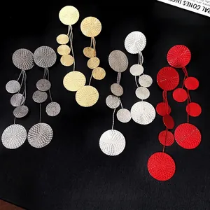 New Chinese Style Painted Textured Round Tassel Earrings For Women Vintage Luxury Long Dangle Earrings Silver Earring Post