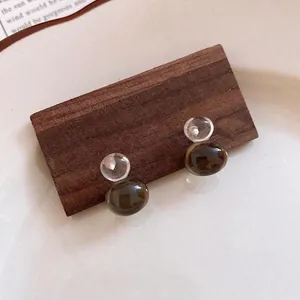 Elegant minimalist resin jelly-colored gourd stud earrings with silver needles for women