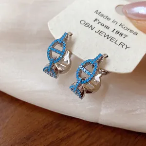 Elegant vintage silver hoop earrings with turquoise stones in pig nose link design