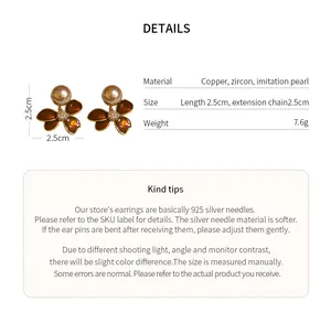 Detailed specifications for flower pearl earrings including size material and weight info