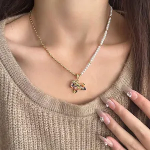 Collar Y Pendientes De Caballo Chapados En Oro De 18K Para Mujer Circonia De Colores Perla Artificial Joyas De Moda