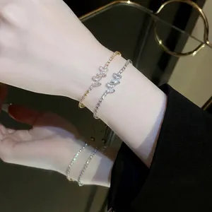 Luxury Copper Zirconia Butterfly Slider Bracelet For Women Adjustable Tennis Chain Elegant Fashion Jewelry Party Wedding Gift