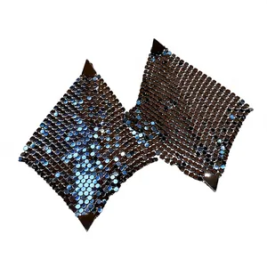 Elegant square metal mesh stud earrings with dark metallic finish and silver needles.