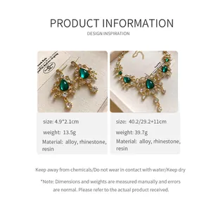 Detailed product information for green resin leaf vintage necklace and earrings set